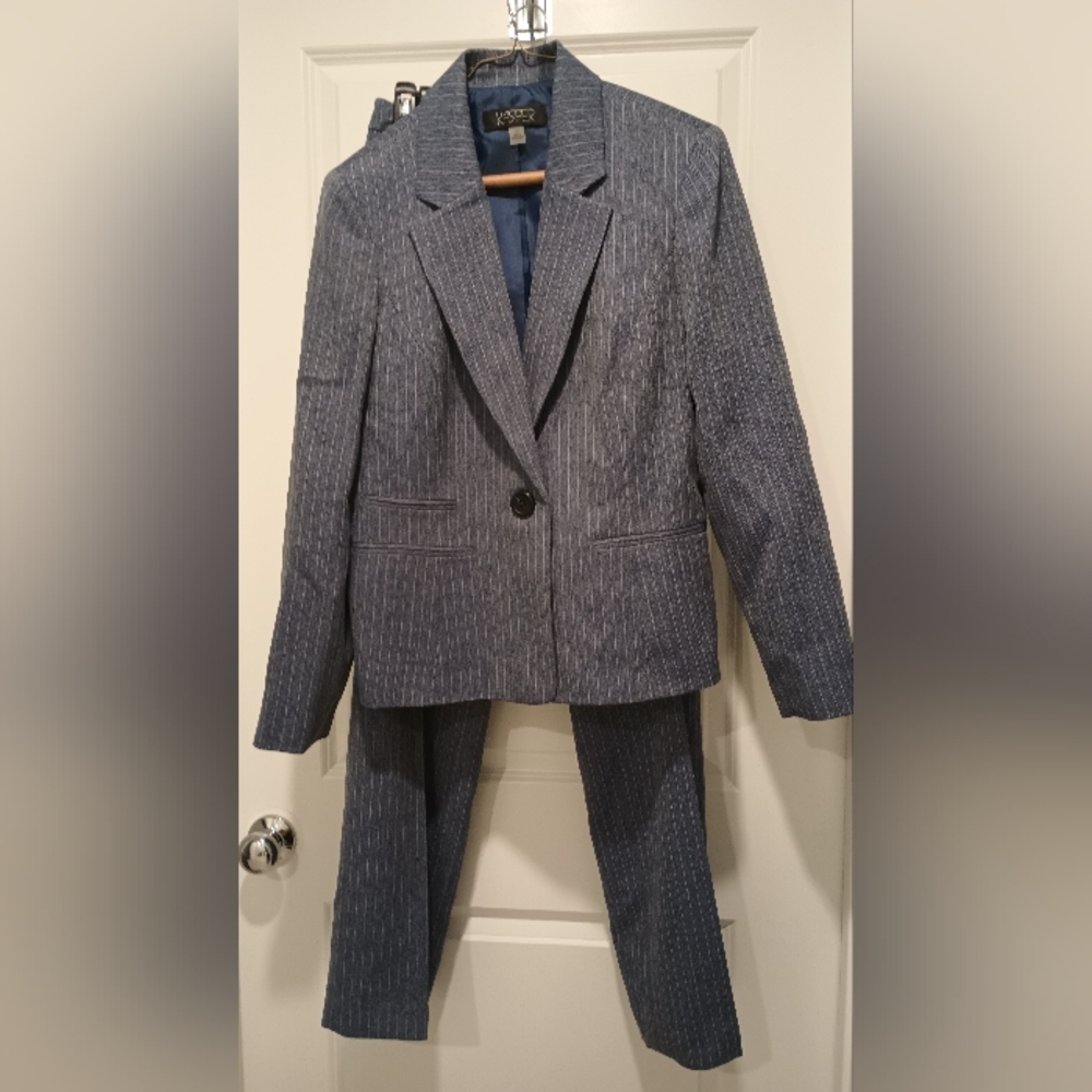 Kasper Classic Denim Blue Pinstripe Suit
